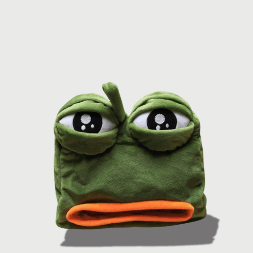 Doudou Grenouille Triste 22 cm : Doudou grenouille verte avec de grands yeux expressifs et une bouche orange.