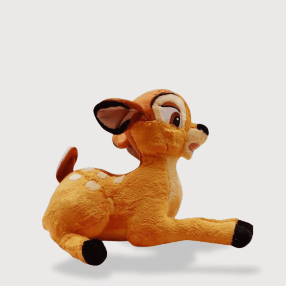 Doudou Biche Bambi Disney pour Fille : Doudou Bambi allongé, marron avec des taches blanches et un regard expressif.