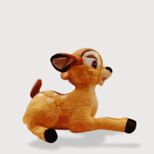 Doudou Biche Bambi Disney pour Fille : Doudou Bambi allongé, marron avec des taches blanches et un regard expressif.