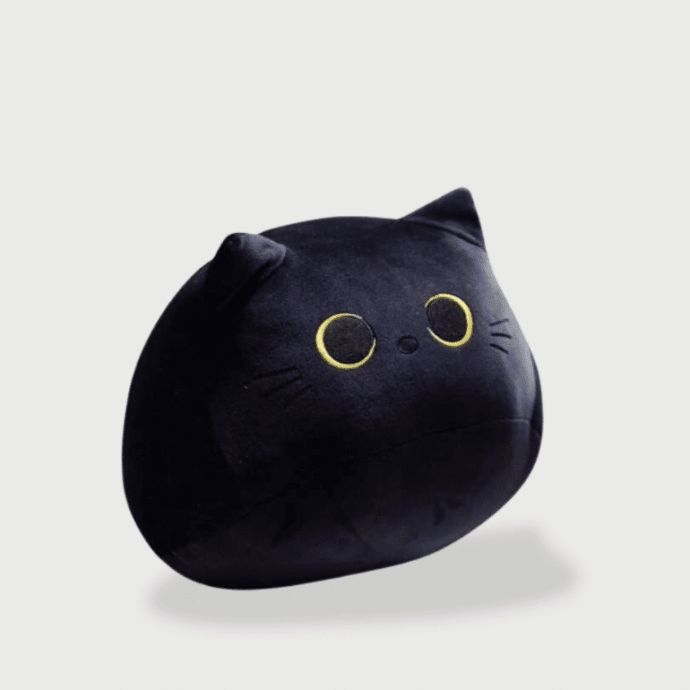 Doudou Chat Noir Doux Pour Adulte : Doudou chat noir moelleux en forme de coussin relaxant.