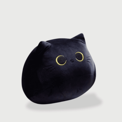 Doudou Chat Noir Doux Pour Adulte : Doudou chat noir moelleux en forme de coussin relaxant.