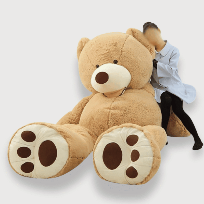Doudou Géant Ours Tout Doux 200 cm avec un énorme ours beige moelleux, parfait pour de grands câlins.