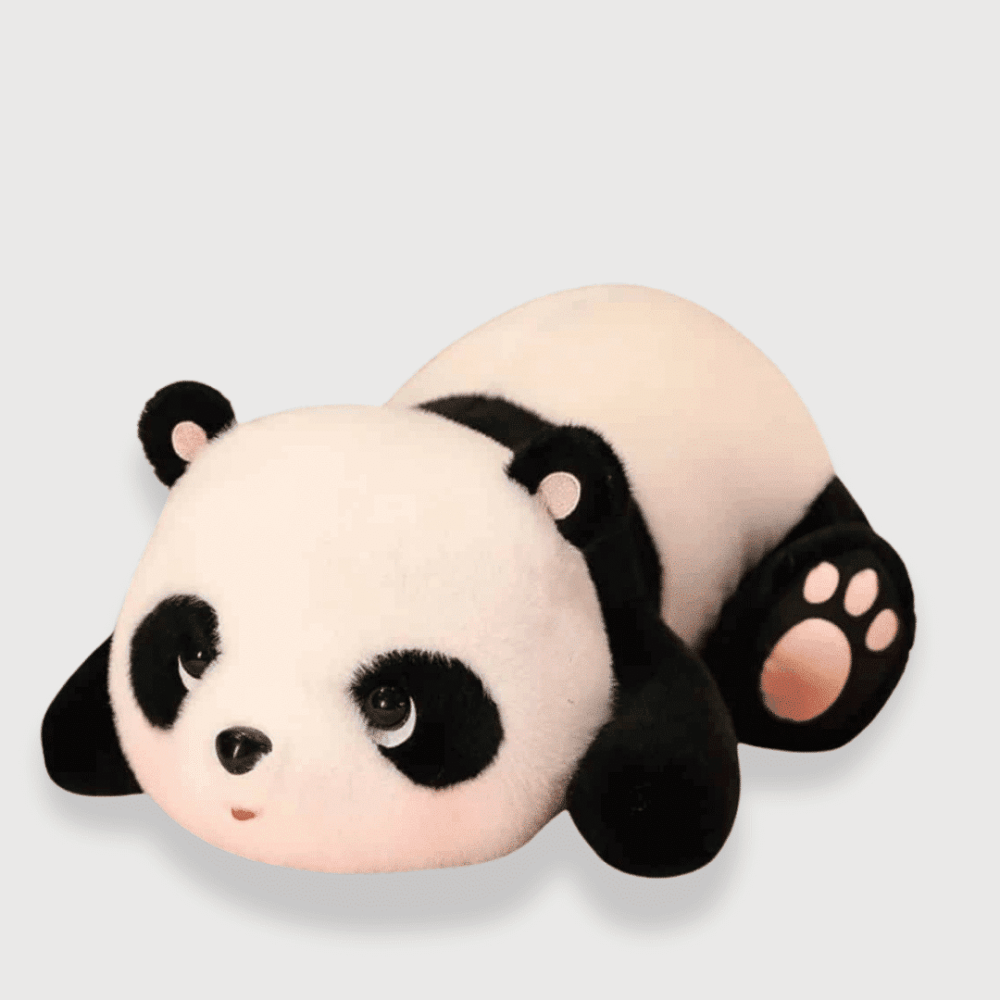 Doudou Gros Panda Tout Doux 55 cm en noir et blanc, avec une posture allongée et des yeux adorables.