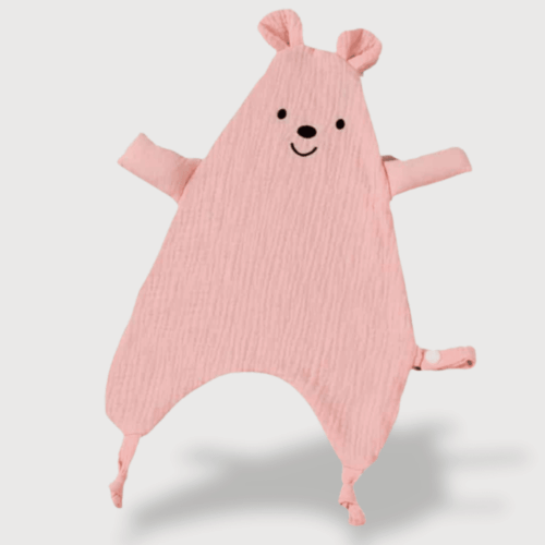 Doudou Plat Souris en Coton Doux 40 cm en forme triangulaire avec un sourire tendre et des oreilles arrondies.