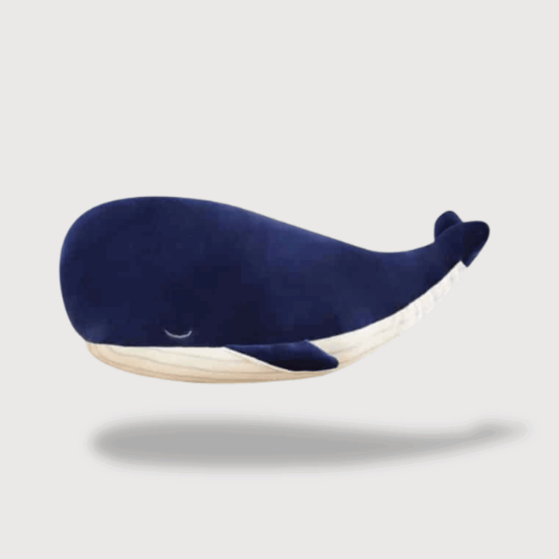 Doudou Baleine Kawaii : Doudou baleine bleu foncé avec un sourire subtil.
