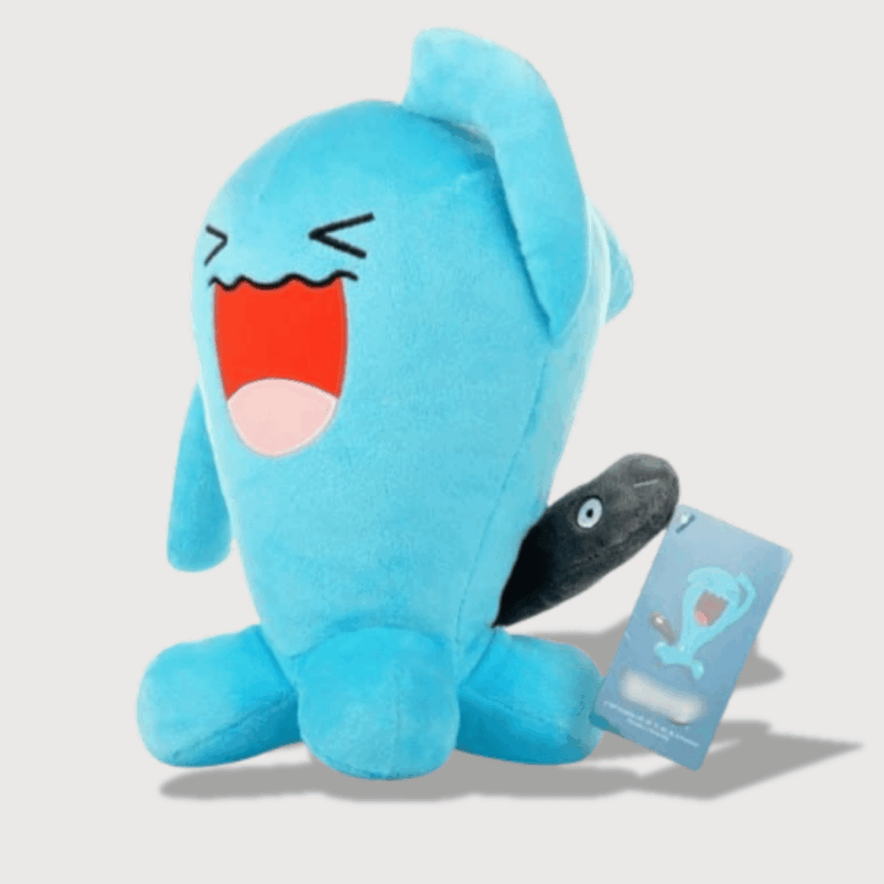 Doudou Bleu Pokémon Qulbutoké – Doudou Qulbutoké bleu avec une expression rieuse et une queue noire.