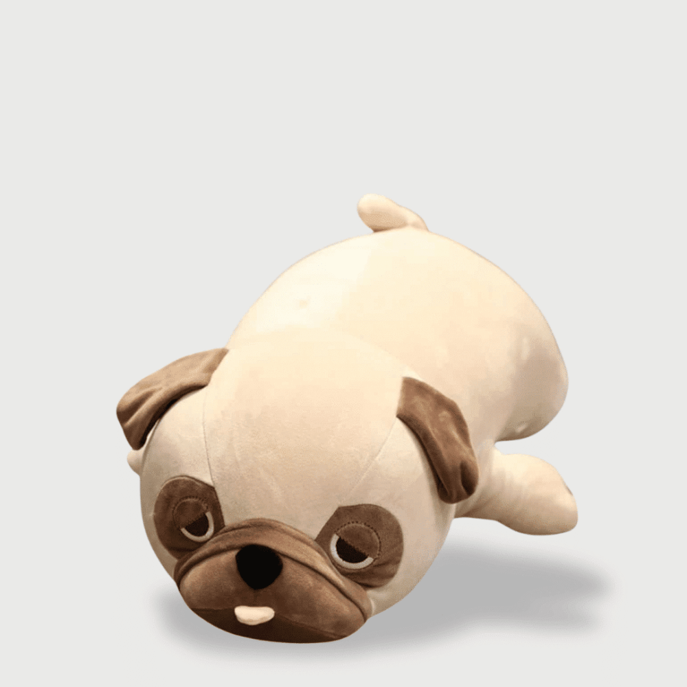 Doudou Gros Chien Câlin en position allongée, avec un pelage beige et des oreilles marron tombantes.
