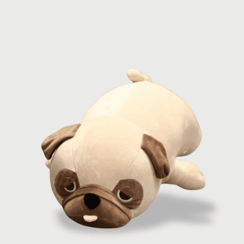 Doudou Gros Chien Câlin en position allongée, avec un pelage beige et des oreilles marron tombantes.