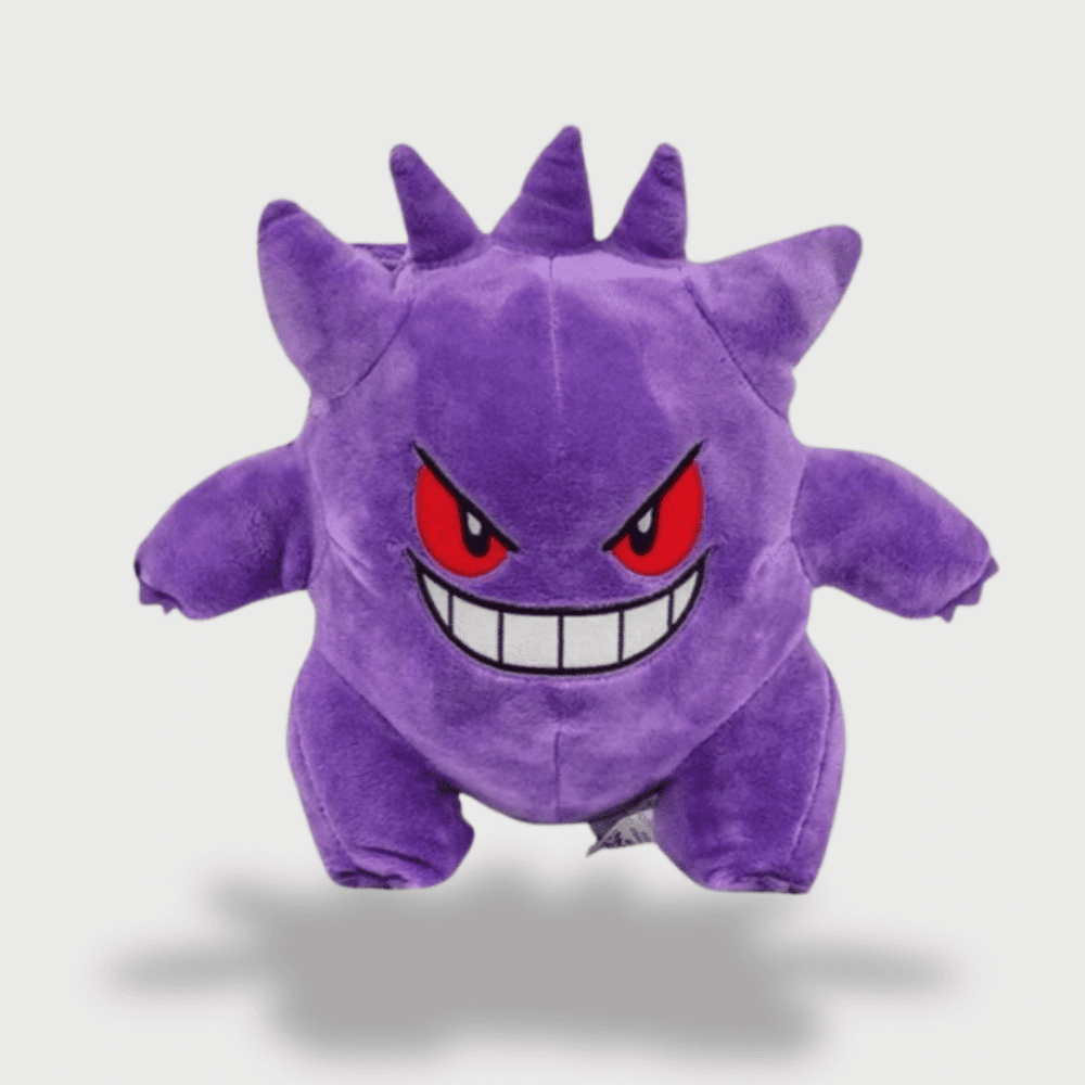 Doudou Pokemon Ectoplasma : Un doudou Ectoplasma violet avec un grand sourire et des yeux rouges perçants.