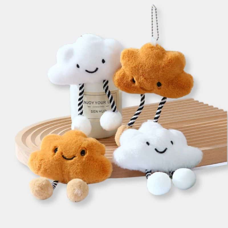 Doudou Mini Nuage Porte-Clés, porte clé marron et blanc, 14 cm de long