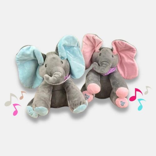 Peluche Éléphant Musicale de 30 cm en bleu et rose, peluche musical elephant