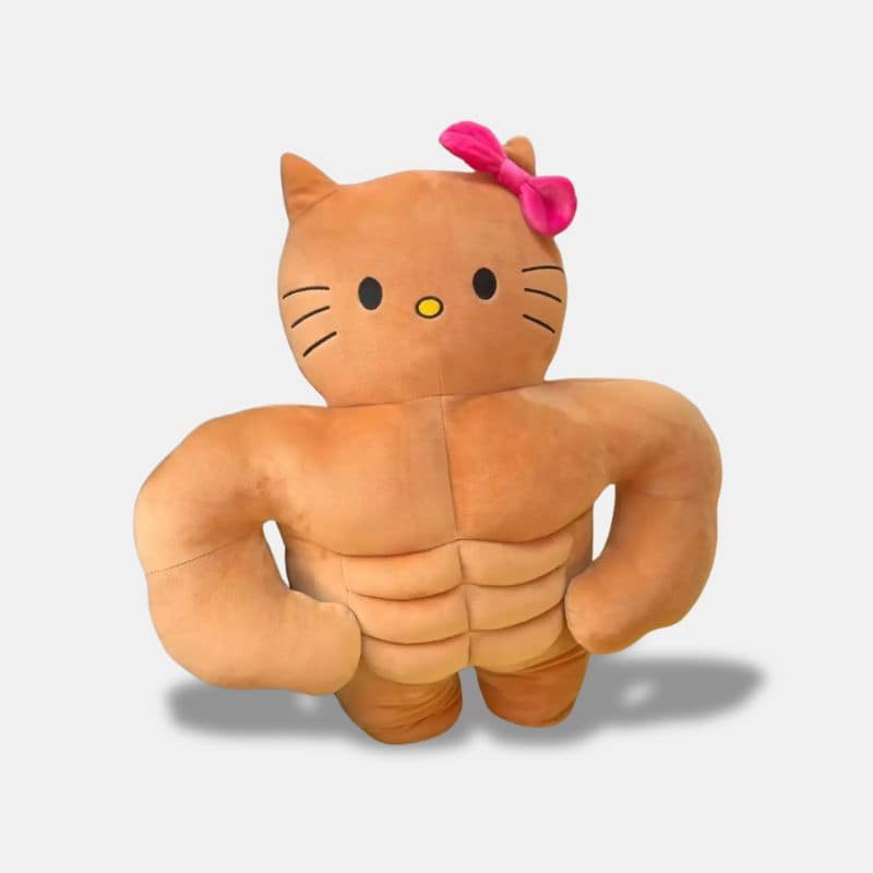Peluche Hello Kitty Musclé de 45 cm, peluche marron hello kitty musclé