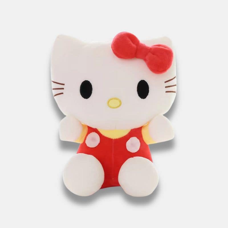 Peluche Hello Kitty Kawaii de 20 cm, mini pluche Hello kitty avec une tenue rouge et jaune