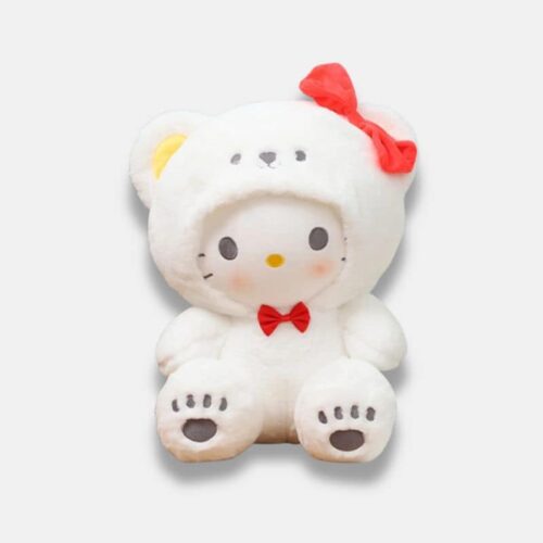 Peluche Hello Kitty Déguisée en Ours de 20 cm, mini peluche hello kitty avec un déguisement d'ours blanc