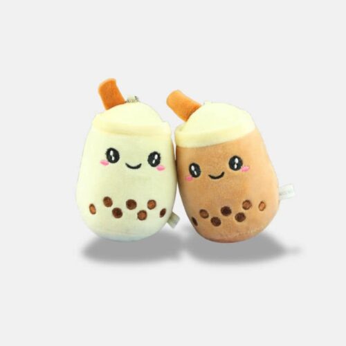 Peluche Bubble Tea Douce Kawaii blanc cassé et marron de 12 cm, mini bubble tea en peluche