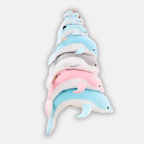 Doudou Peluche Dauphin bleu, gris et rose, doudou dauphin doux de différentes tailles