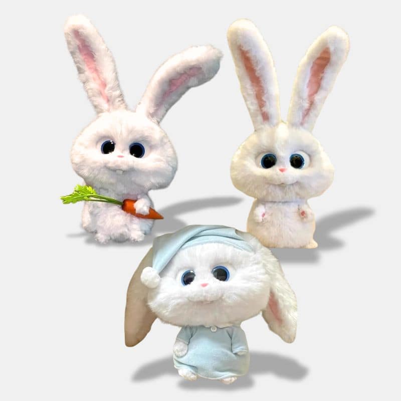 Doudou Lapin Blanc Ultra-Doux avec carotte, pyjama et sans vêtement, 3 doudou lapin blanc