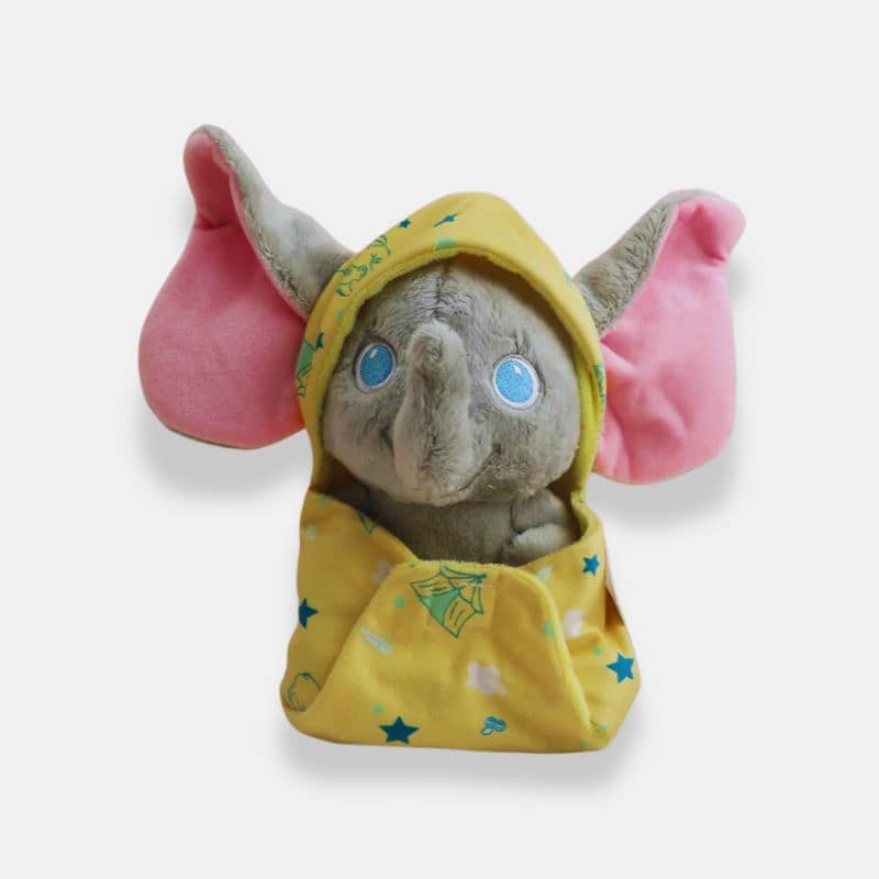 Doudou Dumbo Éléphant avec Couverture Jaune, doudou dumbo 23 cm avec une couverture