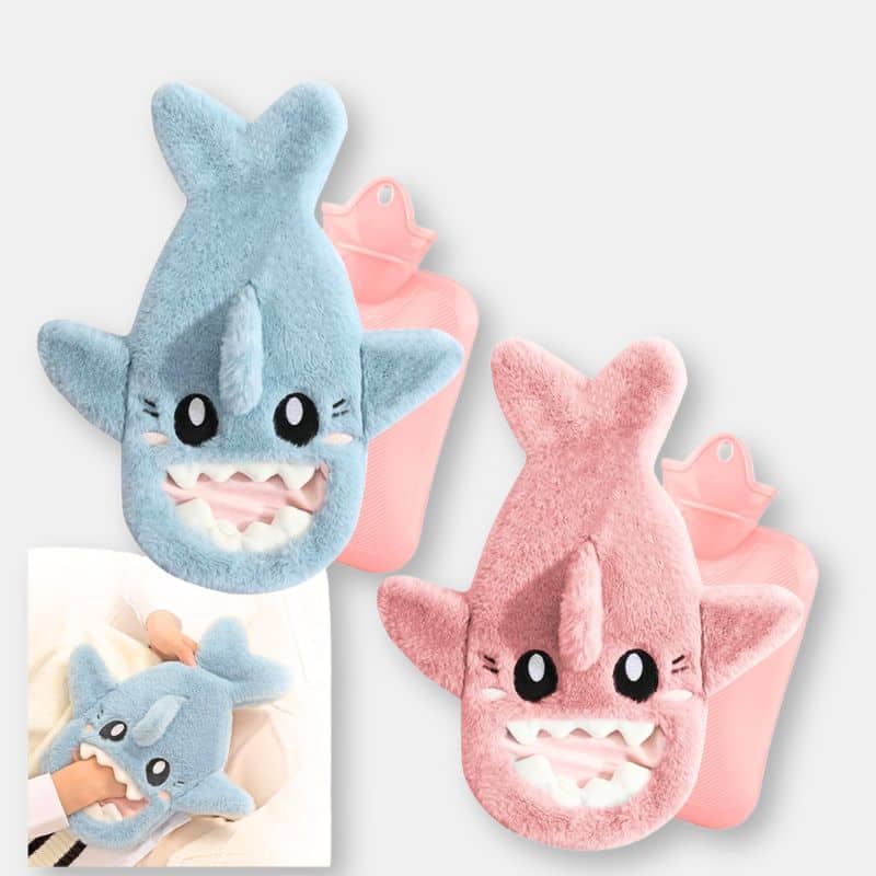 Doudou Bouillotte Requin bleu et rose, doudou peluche bouillote requin de 37 cm