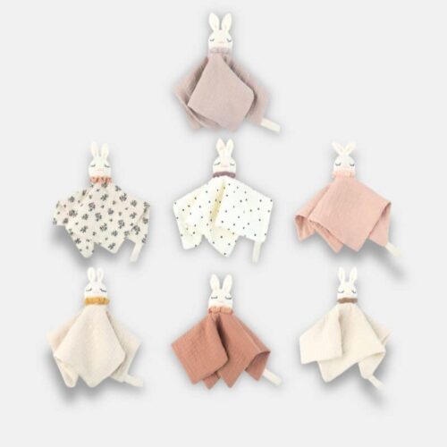 Doudou Lapin Mouchoir de différentes couleurs, doudou mouchoir lapin