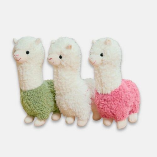 Peluche Alpaga Kawaii de couleur verte, blanche et rose, peluche alpaga de 25 cm