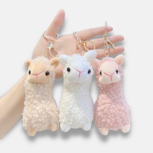 Peluche Alpaga Porte-Clés de 12 cm, peluche porte clé alpaga 12 cm de couleur beige, blanc et rose