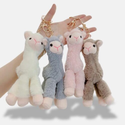 Peluche Alpaga Porte-Clés Ultra-Doux de 18 cm, peluche porte clés alpaga jaune, gris, rose et marron