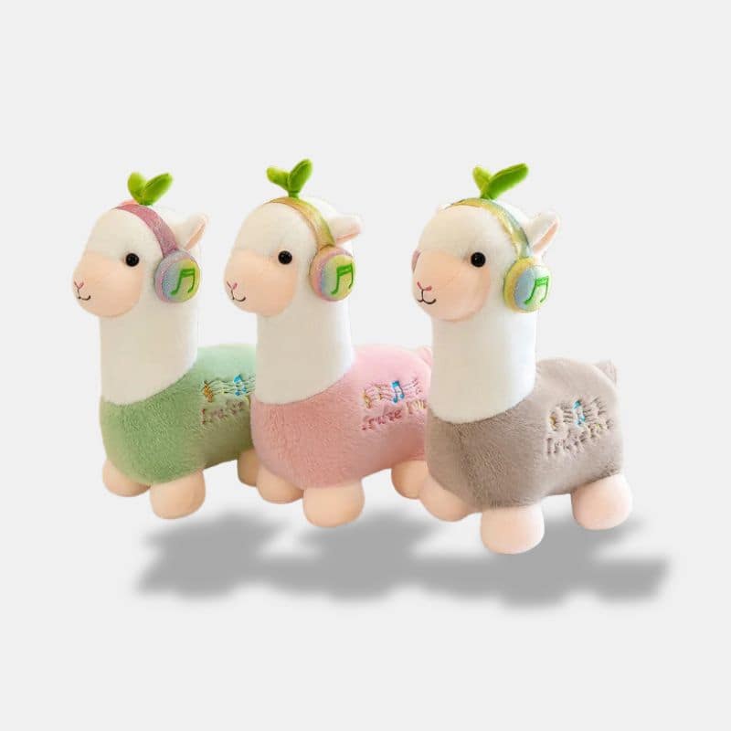 Peluche Alpaga Musicale, peluche alpaga vert, rose et gris