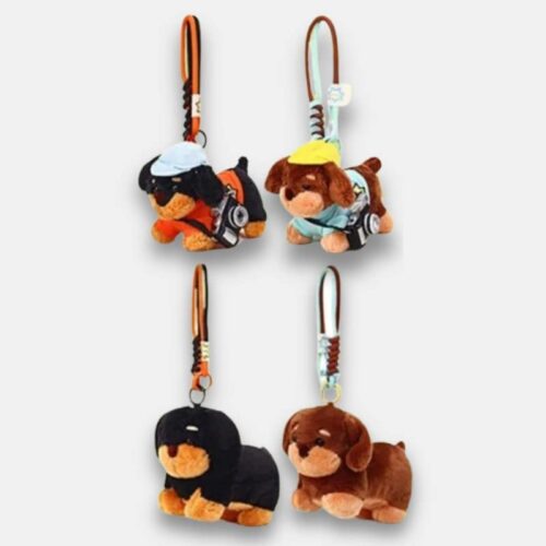 Peluche Chien Kawaii de 15 cm, peluche porte clés chien noir et marron