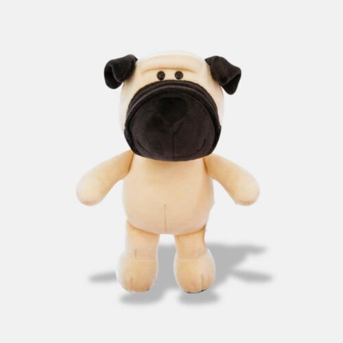 Peluche Chien Carlin Ultra-Doux beige avec une bouche marron, peluche Carlin de 25 cm