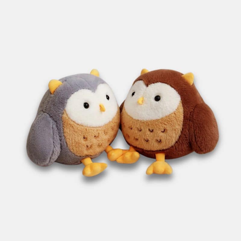Peluche Hibou Kawaii gris et marron, mini peluche hibou kawaii