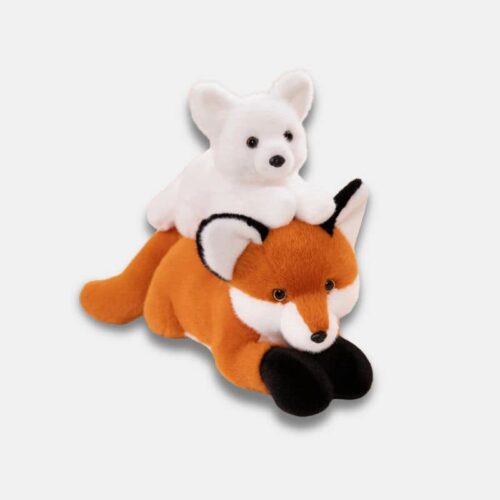 Peluche Renard Allongé, peluche renard position accroupie