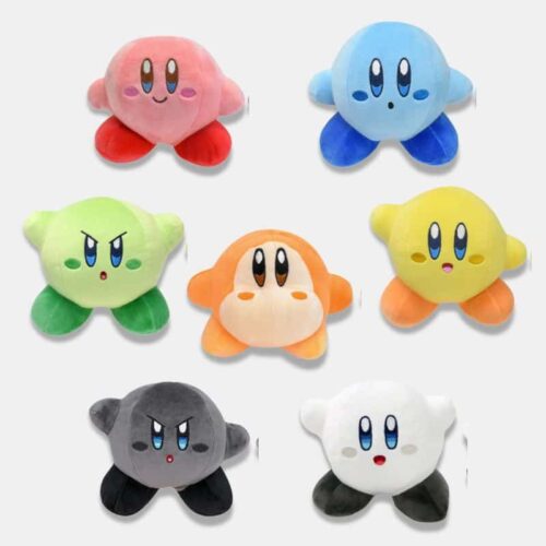Peluche Kirby Kawaii de 7 couleurs différentes: rose, bleu, vert, orange, jaune, noir et blanc de 13 cm