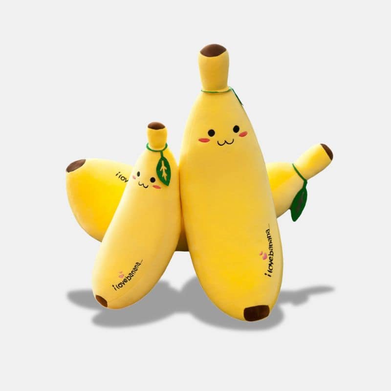 Peluche Banane Adorable de 4 tailles différentes avec écriture dessous I love banana