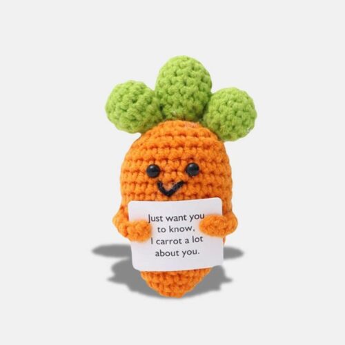 Peluche Carotte en Crochet de 11,5 cm, mini peluche carotte avec une phrase motivante