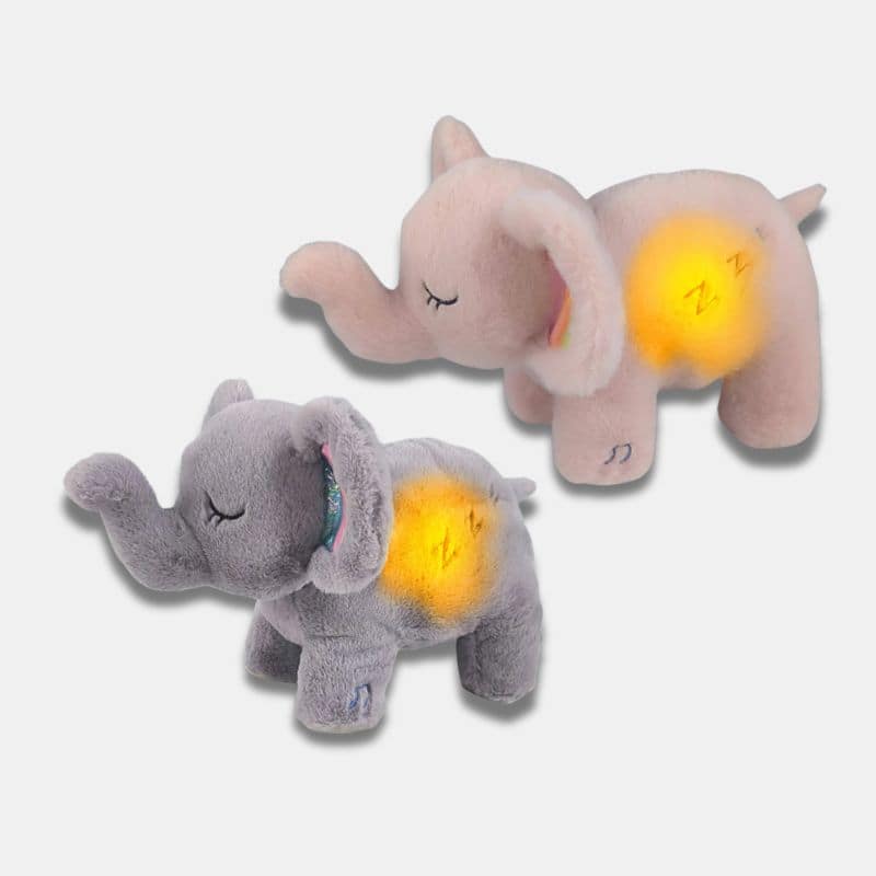Peluche Qui Respire Éléphant de 30 cm de couleur rose et gris, peluche musicale éléphant