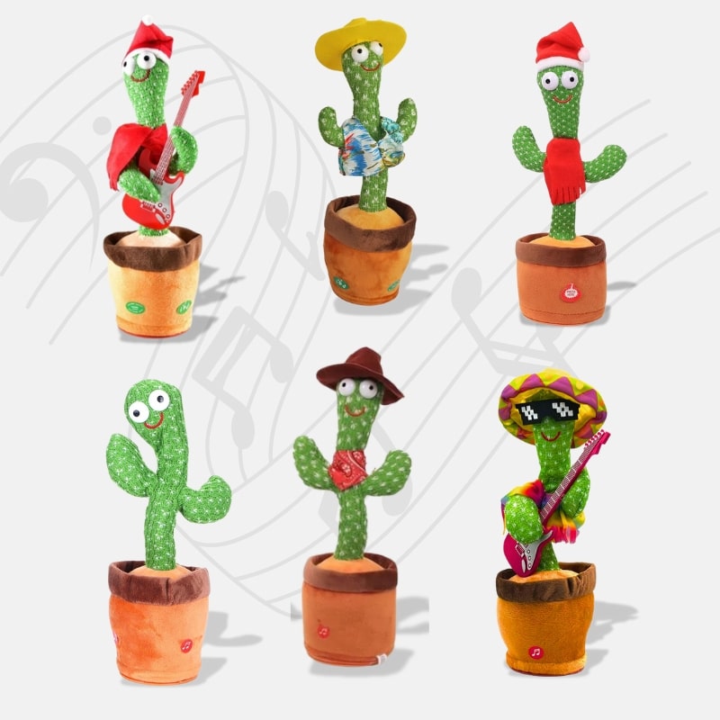 Peluche Musicale Cactus Dansant de 30 cm, cactus dansant de 6 costumes différents
