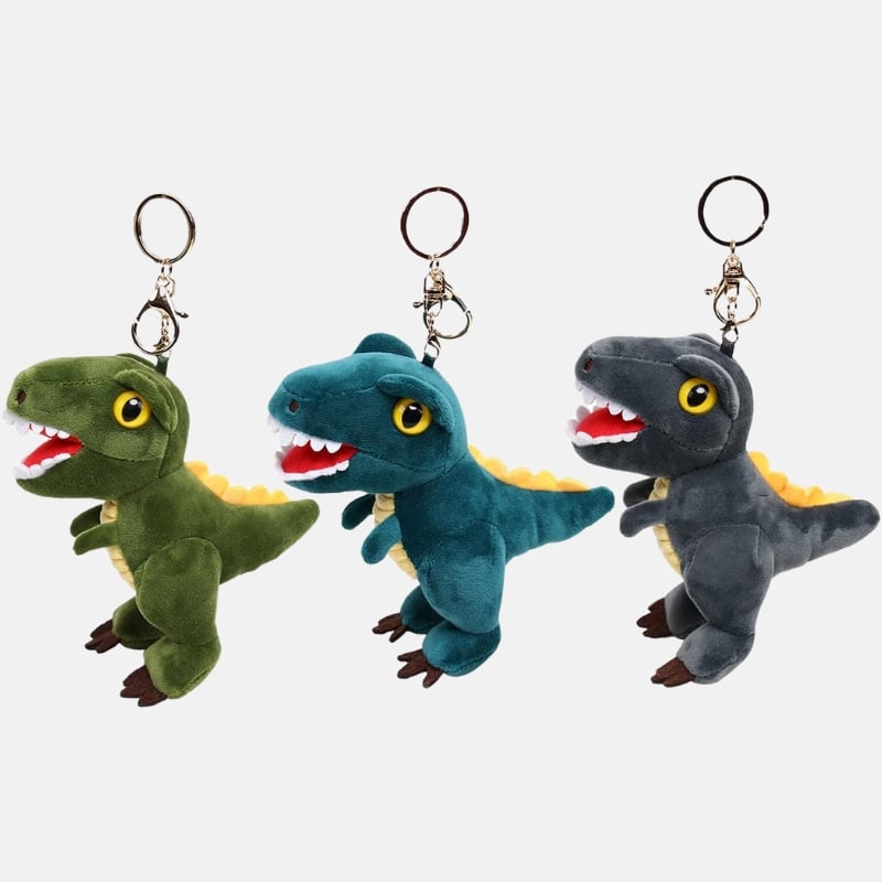 Peluche Dinosaure Porte-Clés de 14 cm de 3 couleurs différentes, mini porte clés avec peluche dinosaure