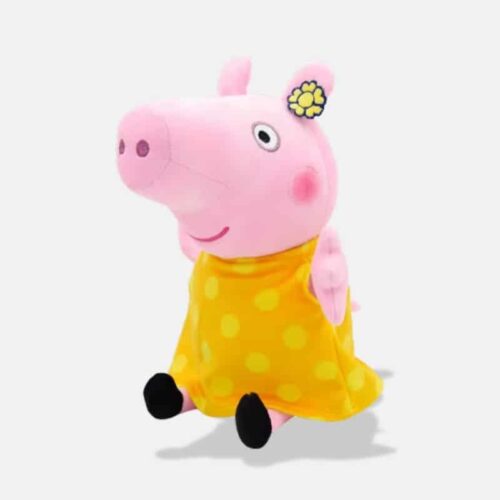 Peluche Peppa Pig Mamie de 30 cm, peluche mamie pig avec sa robe jaune pointillée blanc
