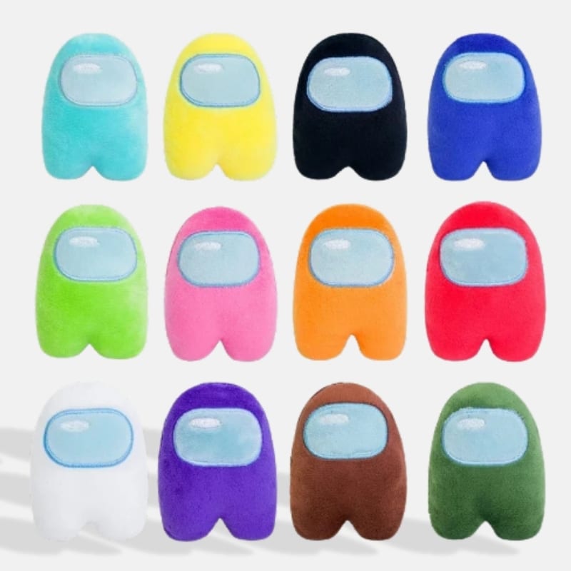 Peluche Among Us de 10 cm de couleur violet , orange , bleu ciel , vert clair , bleu foncé , rose , rouge , marron , noir , jaune , vert foncé et blanc
