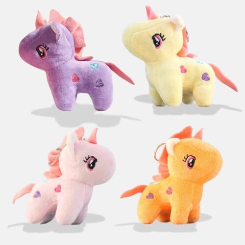 Peluche Licorne Porte-Clés de 12 cm de couleurs violet jaune rose et orange