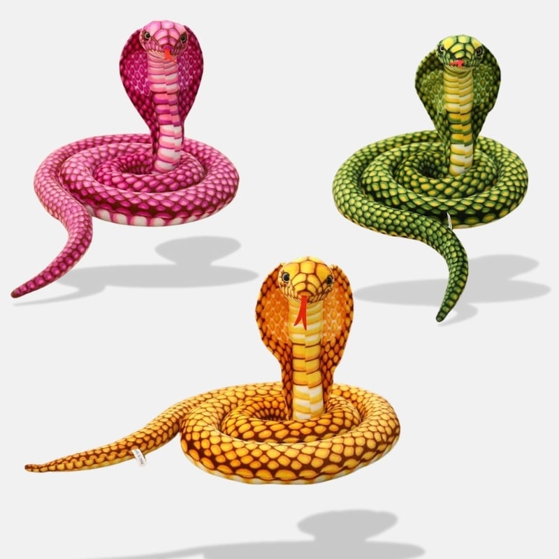 Peluche Cobra Ultra-Doux rose, vert et jaune, peluche serpent cobra