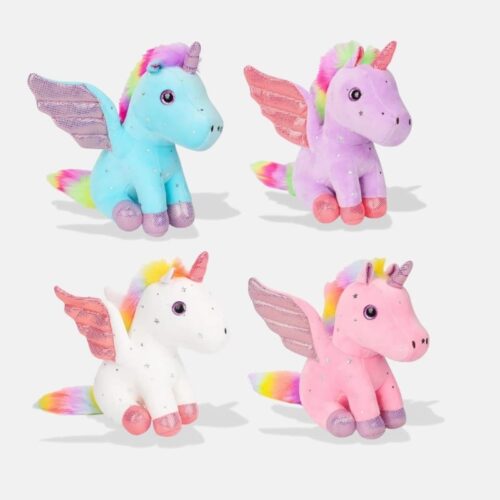 Peluche Licorne Adorable de couleur bleu, violet, blanc et rose