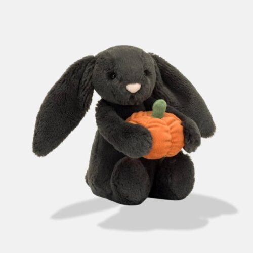Peluche Halloween Lapin avec Citrouille de 26 cm, mini peluche lapin avec une citrouille halloween