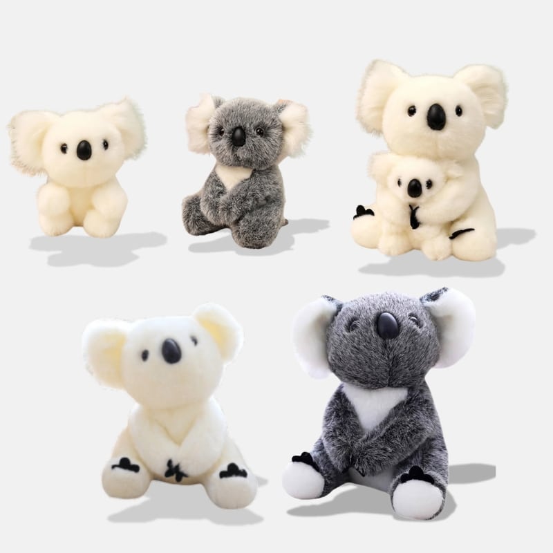 Peluche Koala Kawaii blanc et gris, mini peluche koala, mini koala gris et noir en peluche