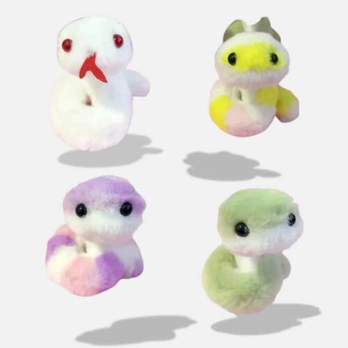 Peluche Serpent Kawaii blanc, jaune, violet et vert, peluche serpent très doux