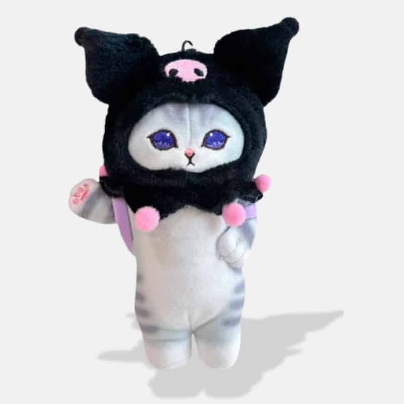 Peluche Chat Déguisé en Kuromi de 18 cm, mini peluche chat déguisée en kuromi