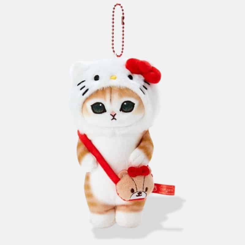 Peluche Chat Déguisé en Hello Kitty de 18 cm, mini peluche chat porte-clé