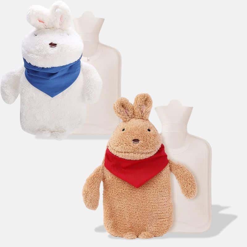 Peluche Bouillotte Lapin de 29 cm avec une capacité de 1000ml, peluche bouillotte lapin blanc et marron
