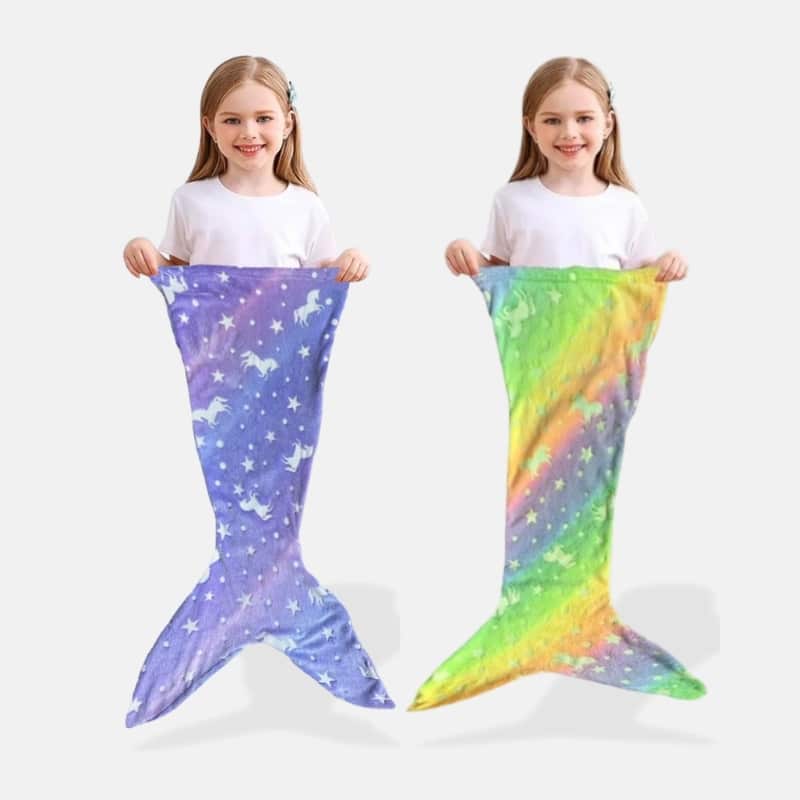 Plaid Lumineux en Queue de Sirène de 120x58 cm de couleur violet et arc en ciel